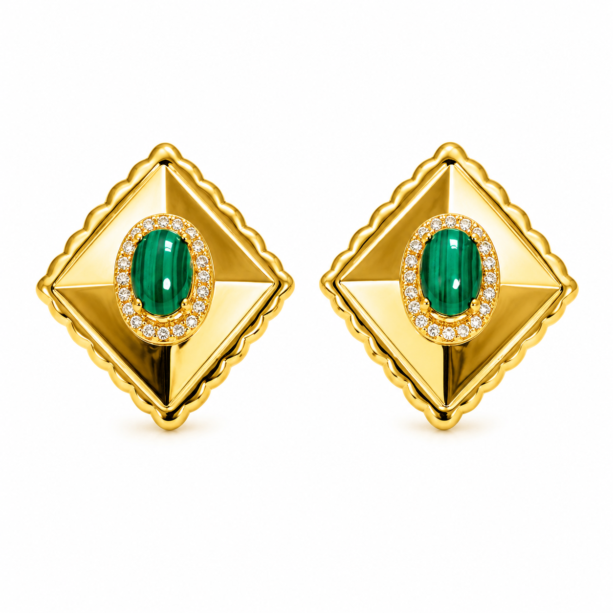 Malachite diamond stud earrings